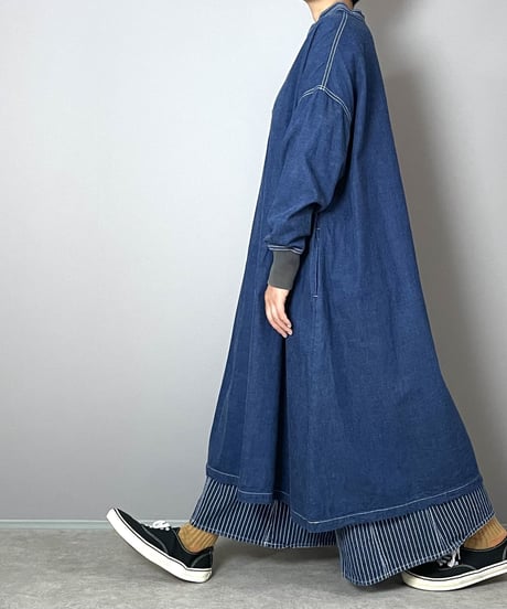 1/31販売開始■カンフーワンピース■コバルトブルー■8ozヨコ糸グレーデニム