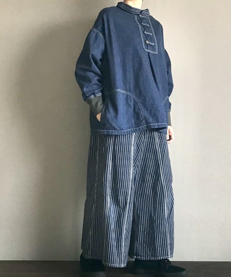 1/31販売開始■カンフースモック■コバルトブルー■8ozヨコ糸グレーデニム