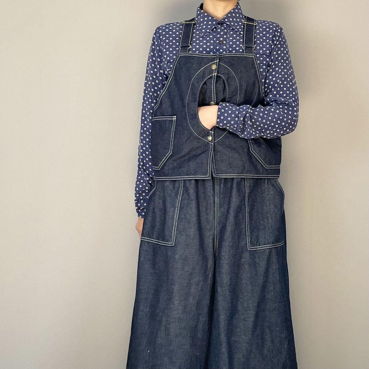 希少美品！！日本製ONEWASH デニム ノーカラーベスト 予約販売】デニムショートワークベスト□国産デニム□onewash