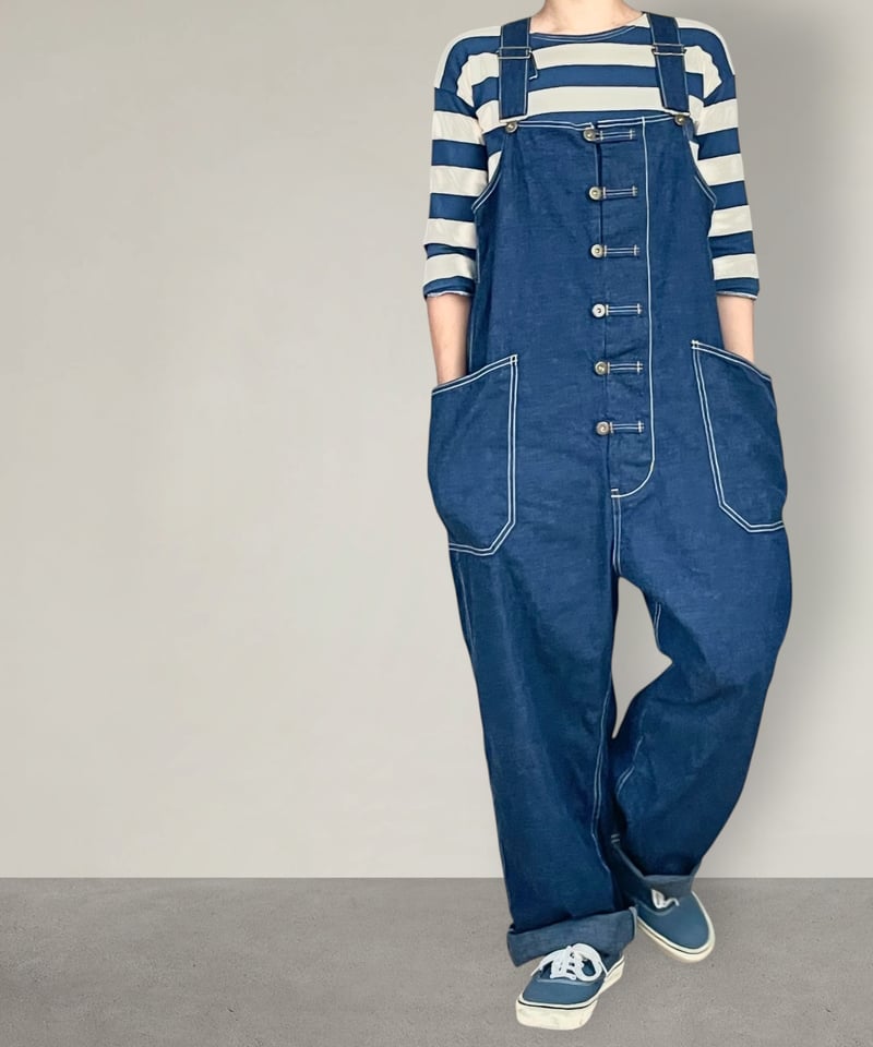 予約販売】カンフーオーバーオール□コバルトブルー□8ozヨコ糸グレー