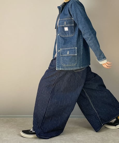 ワイドルーズパンツ■インディゴピンストライプ■onewash