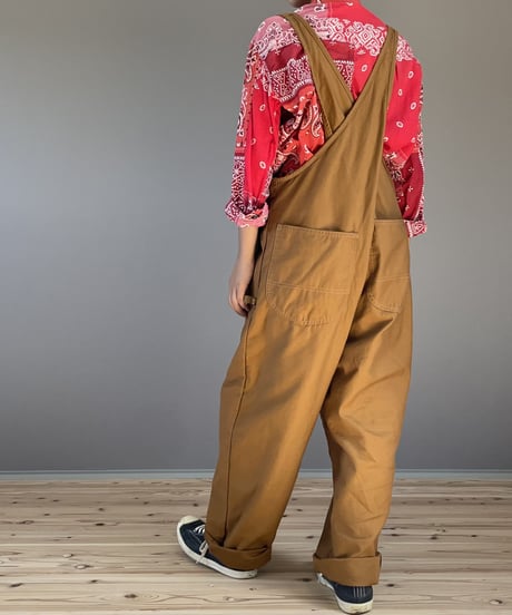 ■バックスエプロンオーバーオール■ミリタリーバックサテン■キャメル