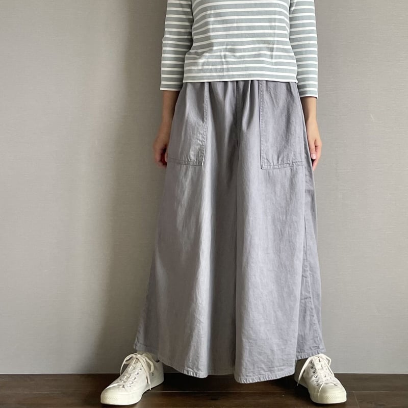 スカートに見えるワイドパンツ□国産8ozデニム□グレー | NUU スカートに見えるワイドパンツ□国産8ozデニム□グレー | NUU