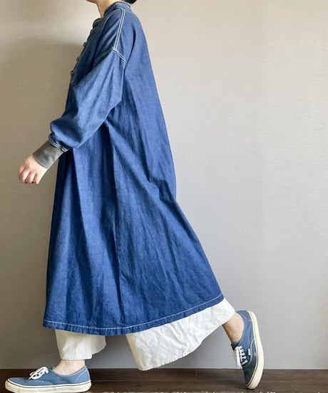1/31販売開始■カンフーワンピース■コバルトブルー■8ozヨコ糸グレーデニム