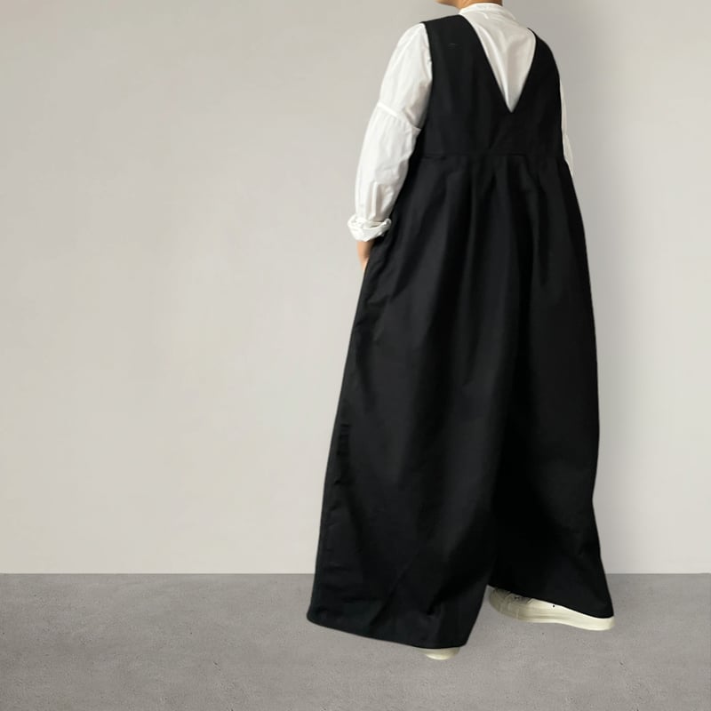 NUETAG (ノイターグ) リネンカシュクールサロペット　ブラック NUETAG (ノイターグ) リネンカシュクールサロペット ブラック