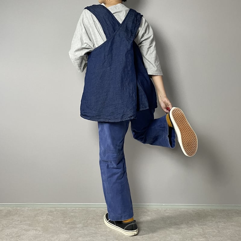 ワンウォッシュ　バックタッグベスト 7/29販売開始□バッククロスベスト□国産コットンリネンデニム