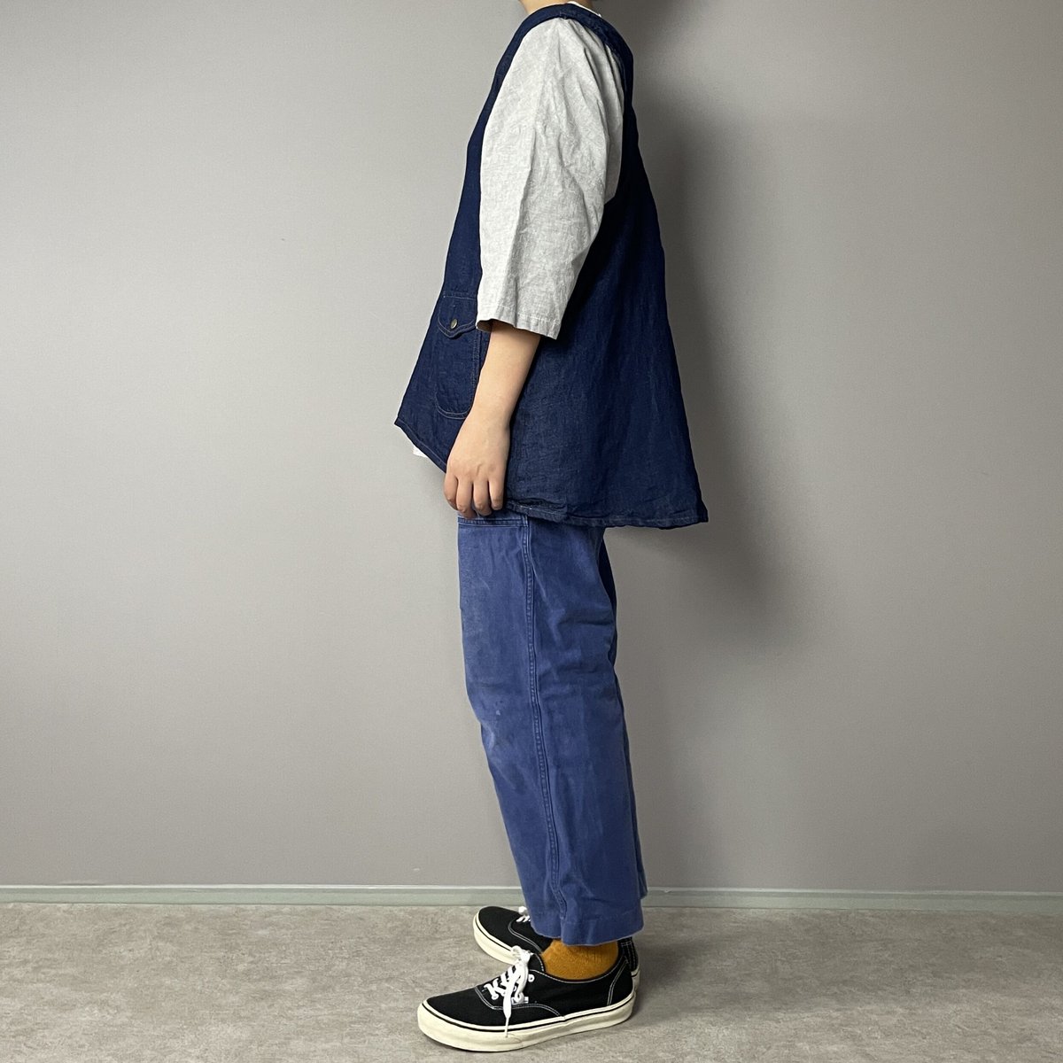 7/29販売開始□バッククロスベスト□国産コットンリネンデニム