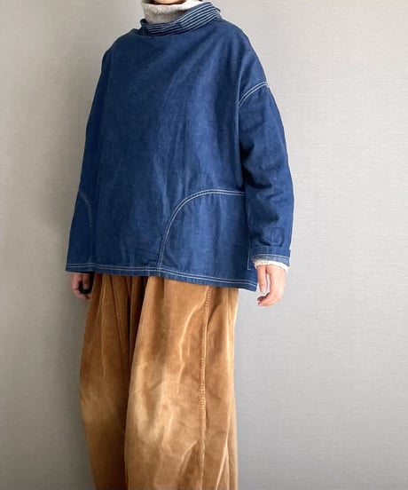 ■フィッシャーマンスモック■コバルトブルー■8ozヨコ糸グレーデニム