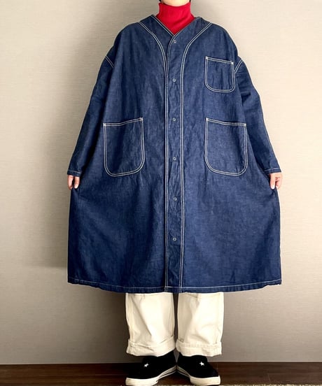 ■エンジニアシャツワンピ■コバルトブルー■8ozヨコ糸グレーデニム