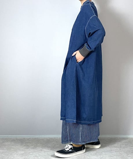 1/31販売開始■カンフーワンピース■コバルトブルー■8ozヨコ糸グレーデニム
