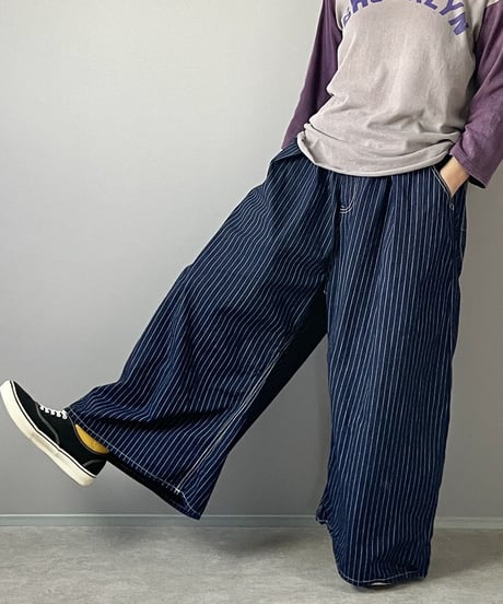 ワイドルーズパンツ■インディゴピンストライプ■onewash