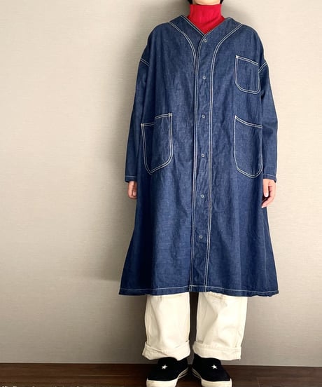■エンジニアシャツワンピ■コバルトブルー■8ozヨコ糸グレーデニム