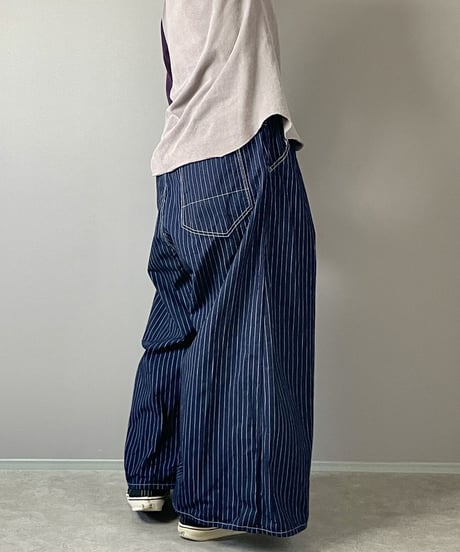 ワイドルーズパンツ■インディゴピンストライプ■onewash