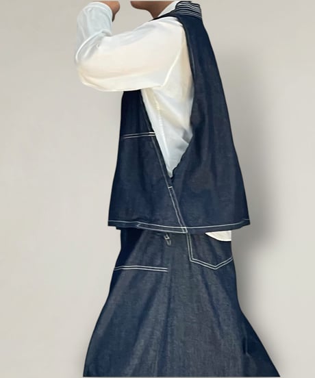 【予約】1枚でおしゃれに■スモックベスト■ 国産デニム ■onewash