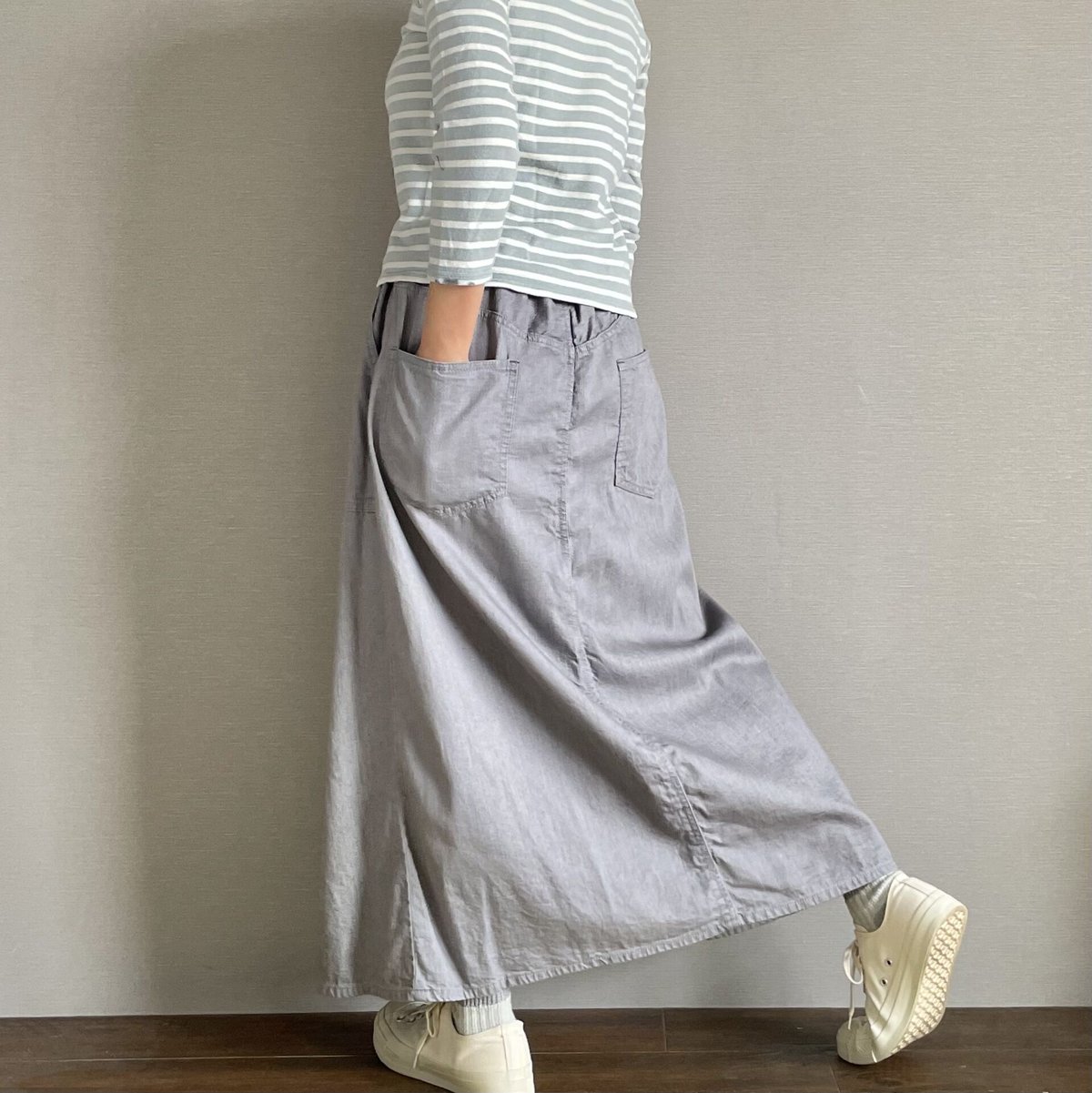 スカートに見えるワイドパンツ□国産8ozデニム□グレー | NUU スカートに見えるワイドパンツ□国産8ozデニム□グレー | NUU