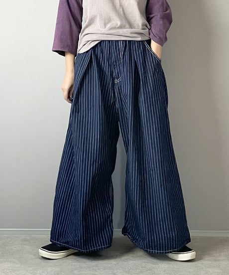 ワイドルーズパンツ■インディゴピンストライプ■onewash