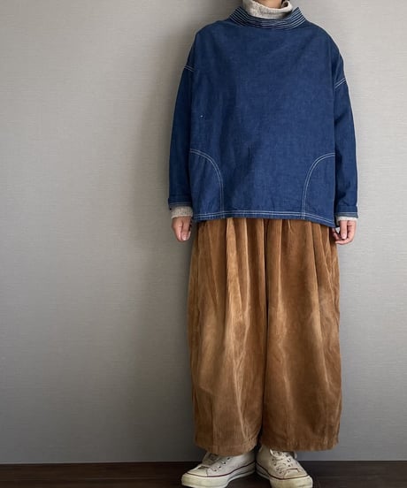■フィッシャーマンスモック■コバルトブルー■8ozヨコ糸グレーデニム