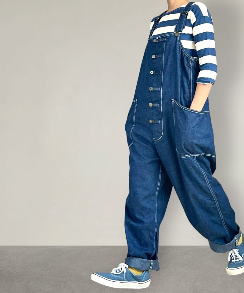 予約販売】カンフーオーバーオール□コバルトブルー□8ozヨコ糸グレー