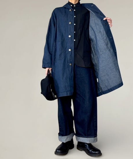 【限定】ミドルショールカバーオール■綿麻平織りデニム◾️ one wash