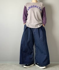 ワイドルーズパンツ■インディゴピンストライプ■onewash