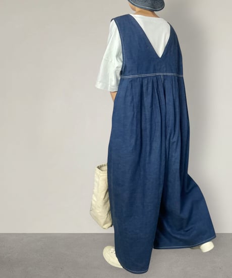 【予約販売】カシュクールサロペット■コバルトブルー■8ozヨコ糸グレーデニム■