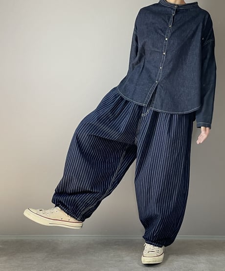 ■フーセンパンツ■インディゴピンストライプ■onewash