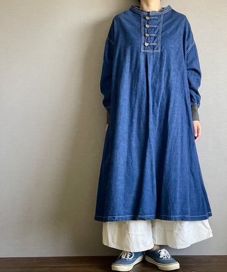 1/31販売開始■カンフーワンピース■コバルトブルー■8ozヨコ糸グレーデニム