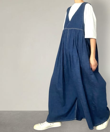 【予約販売】カシュクールサロペット■コバルトブルー■8ozヨコ糸グレーデニム■