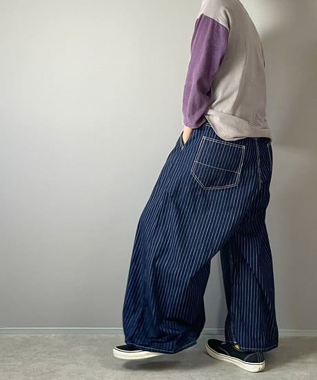 ワイドルーズパンツ■インディゴピンストライプ■onewash