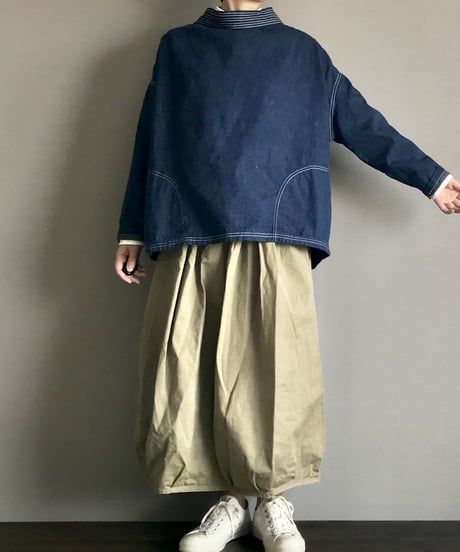 ■フィッシャーマンスモック■コバルトブルー■8ozヨコ糸グレーデニム