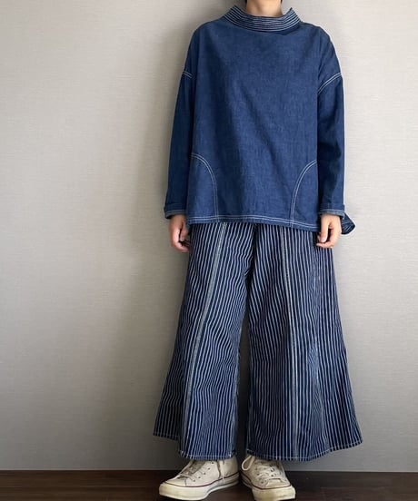 ■フィッシャーマンスモック■コバルトブルー■8ozヨコ糸グレーデニム