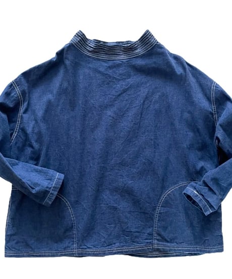 ■フィッシャーマンスモック■コバルトブルー■8ozヨコ糸グレーデニム