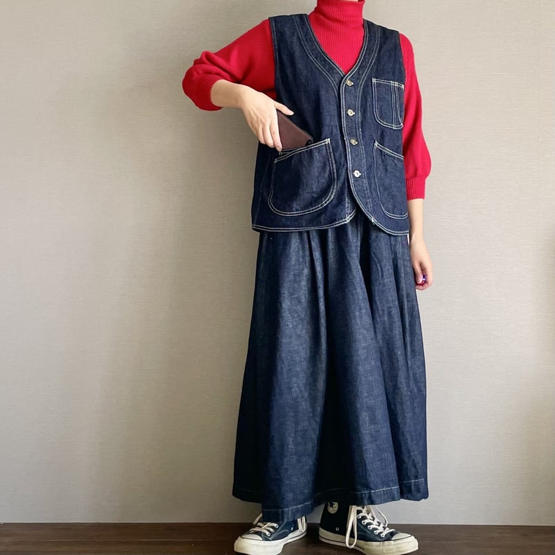 希少美品！！日本製ONEWASH デニム ノーカラーベスト 予約販売】デニムショートワークベスト□国産デニム□onewash