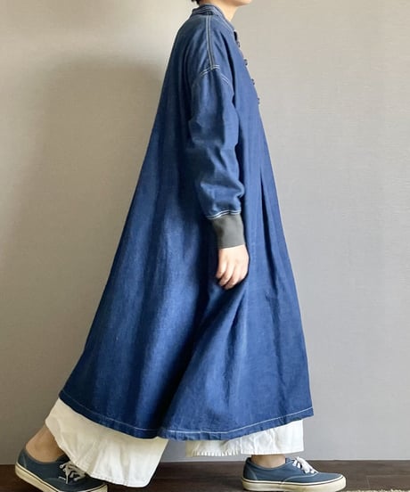 1/31販売開始■カンフーワンピース■コバルトブルー■8ozヨコ糸グレーデニム