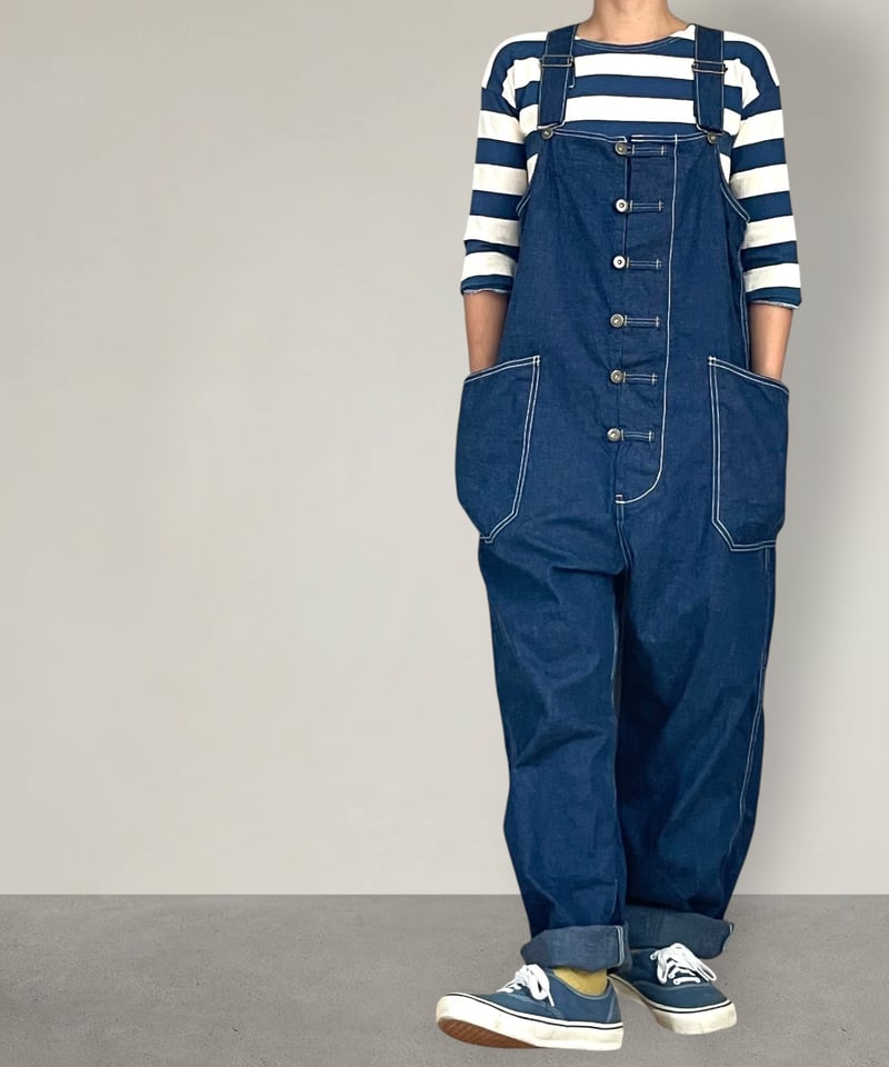 予約販売】カンフーオーバーオール□コバルトブルー□8ozヨコ糸グレー