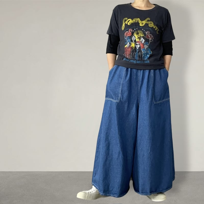 国産岡山産デニム　コットンリネン　ワイドパンツ　服作り40年の田舎町仕立屋 国産岡山産コットンデニム ワイドパンツ 服作り40年の田舎町仕立屋