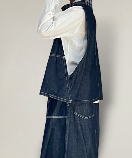 【予約】1枚でおしゃれに■スモックベスト■ 国産デニム ■onewash