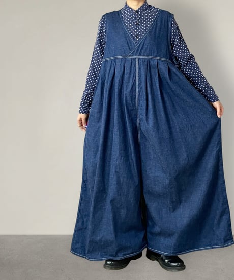 【予約販売】カシュクールサロペット■コバルトブルー■8ozヨコ糸グレーデニム■