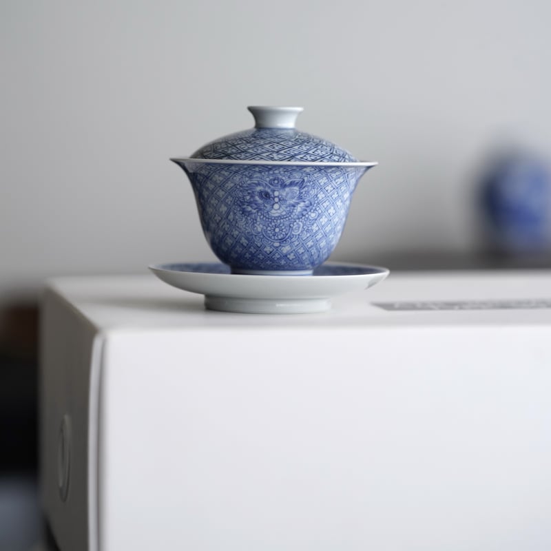 青花舞獅文三才蓋碗 PF261 | Looking For 物色