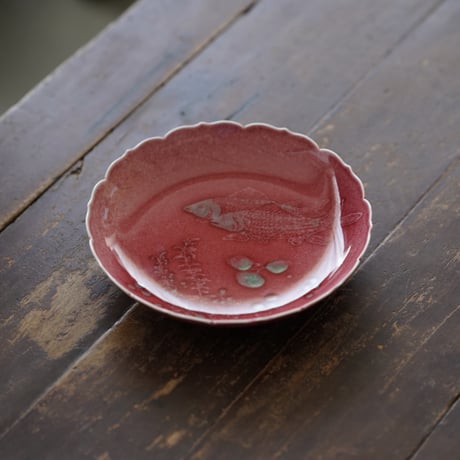 豇豆紅魚藻紋茶盤 PF204