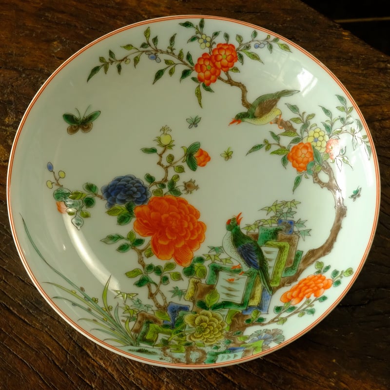 景徳鎮の鉢皿◇花鳥手描き◇薄く透ける磁器 ひろがり