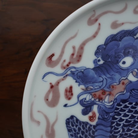 青花釉里紅麒麟紋皿 PF126
