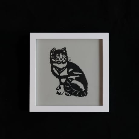 剪紙 額縁付 猫 AL007