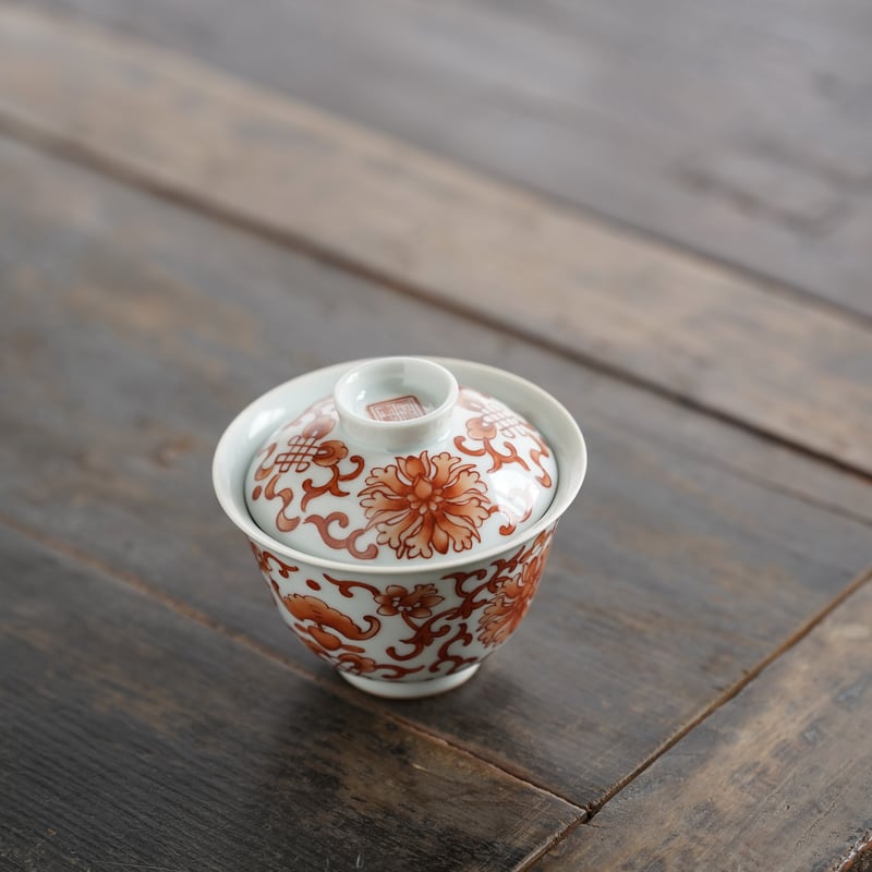 礬紅宝相文二才蓋碗 PA075 | Looking For 物色