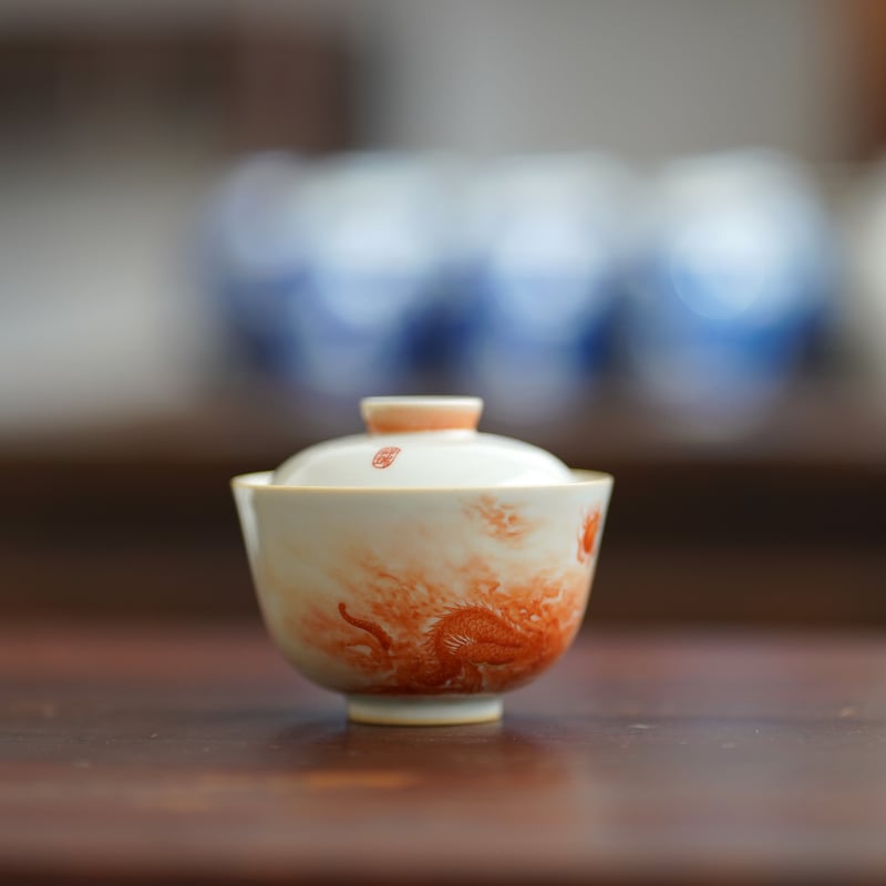礬紅龍紋二才蓋碗 PA057 | Looking For 物色
