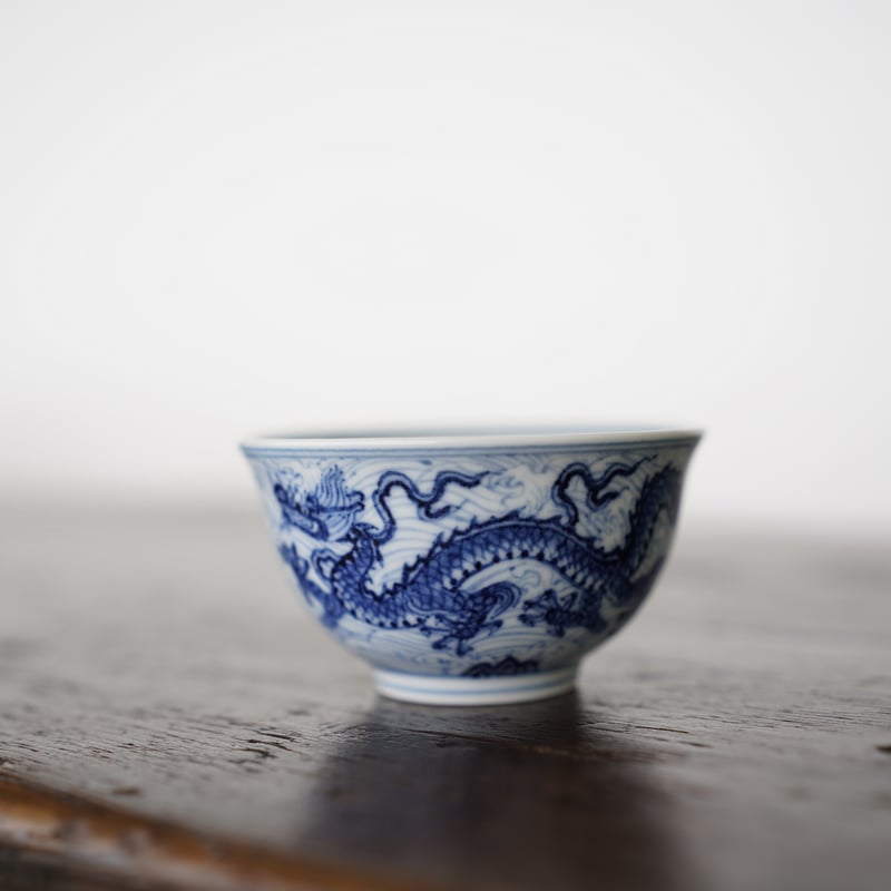 中国　影青　貼魚氷裂文鉢　茶碗　C　R6494 中国影青貼魚氷裂文鉢茶碗CR6494