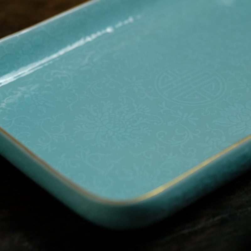 松石緑釉堆白方皿 PC114 | Looking For 物色