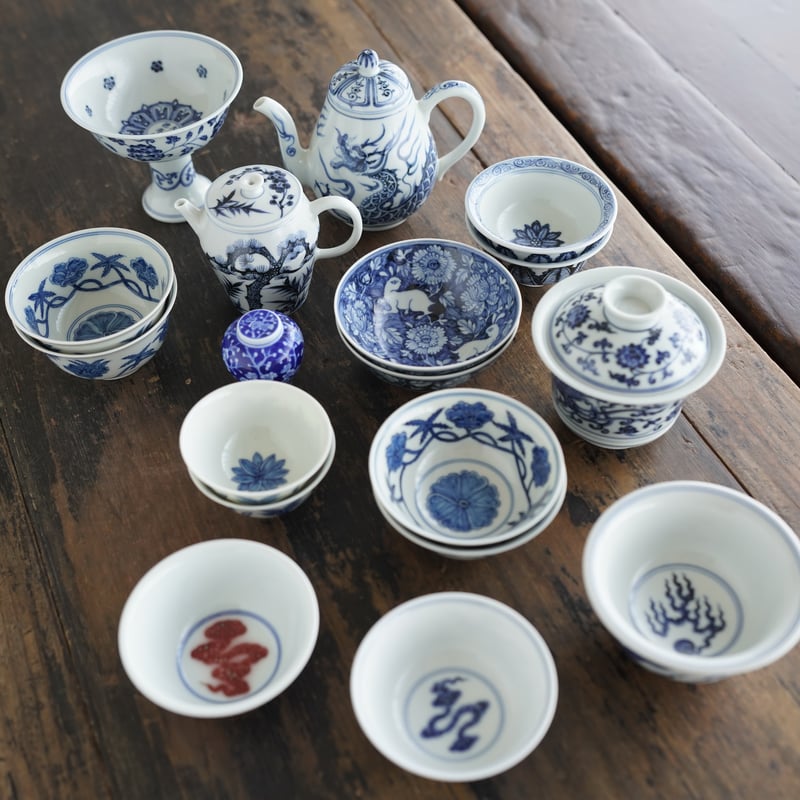 中国　青花青緑彩　龍紋小杯　二客　大明成化年製款　古陶磁　茶道具 ESM12-5 成化风栀子紋茶杯 PF217 | Looking For 物色