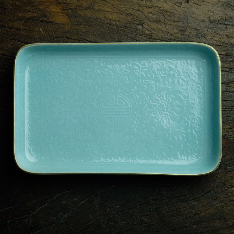 文玩堂ターコイズ绿松石 松石緑釉堆白方皿 PC114 | Looking For 物色