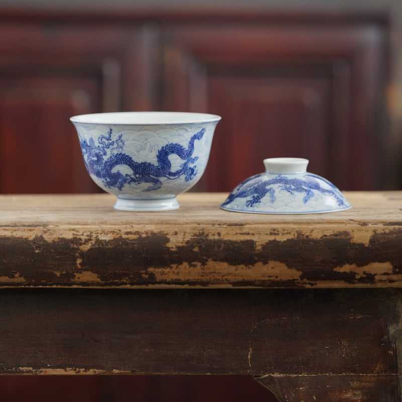 青花海水龍紋蓋碗 PF195 | Looking For 物色